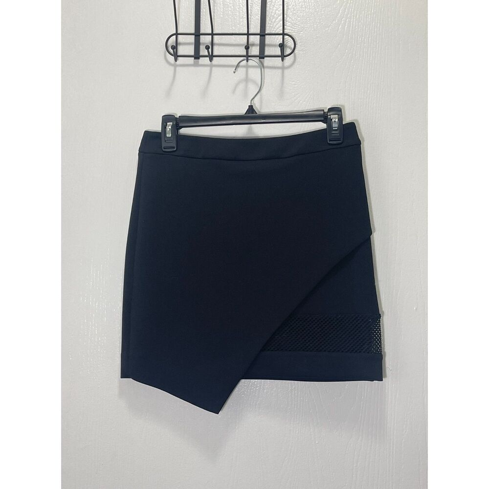 Express Women's Black Asymmetric Mesh Insert Mini Skirt NWOT